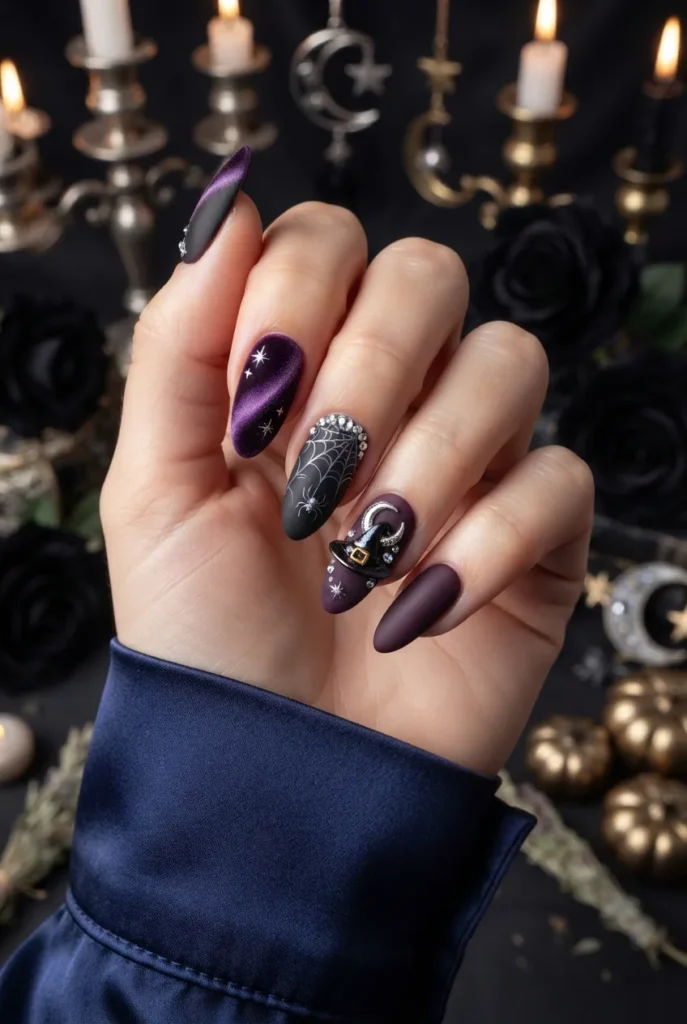 Purple Velvet Web Nails