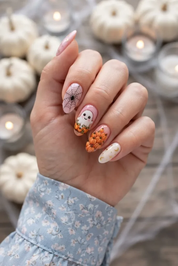 host and Spider Web Accent Nails