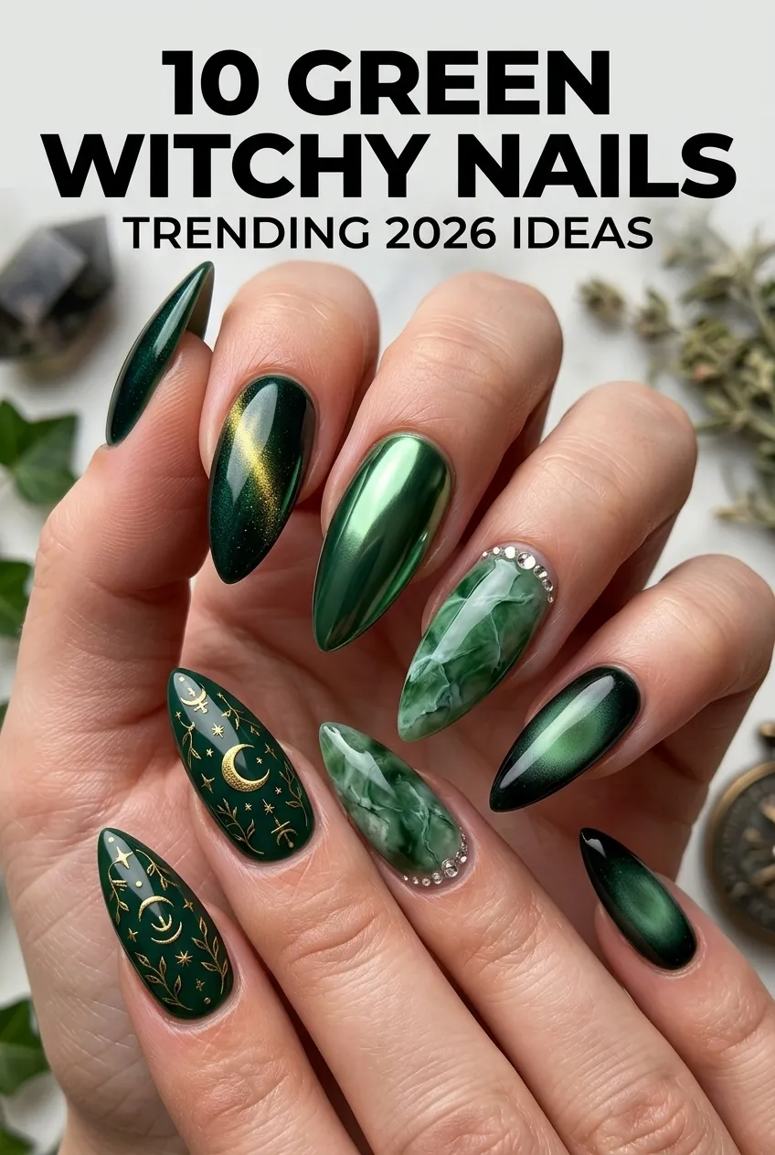 Blackened Emerald Aura Witch Nails