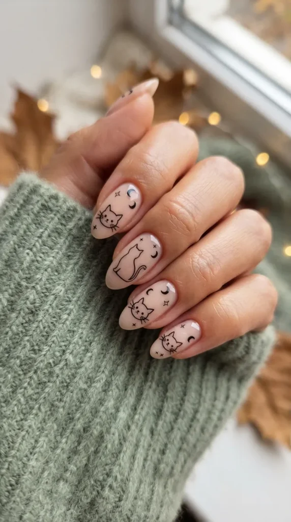 lack Cat Outline Nails