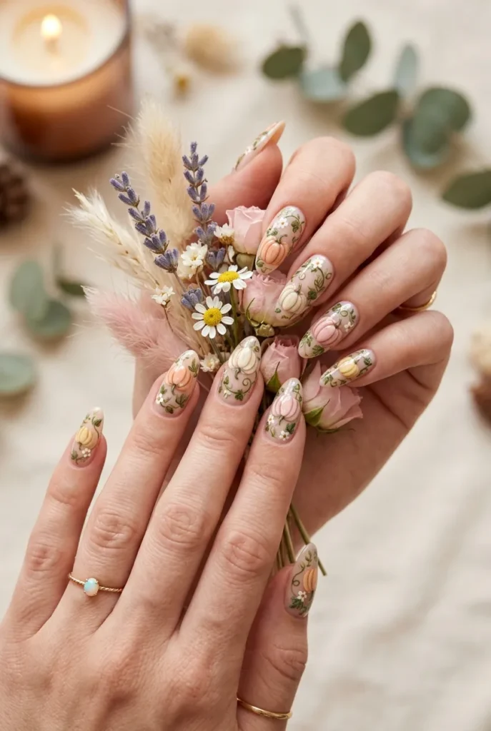 Pastel Pumpkin Garden Nails