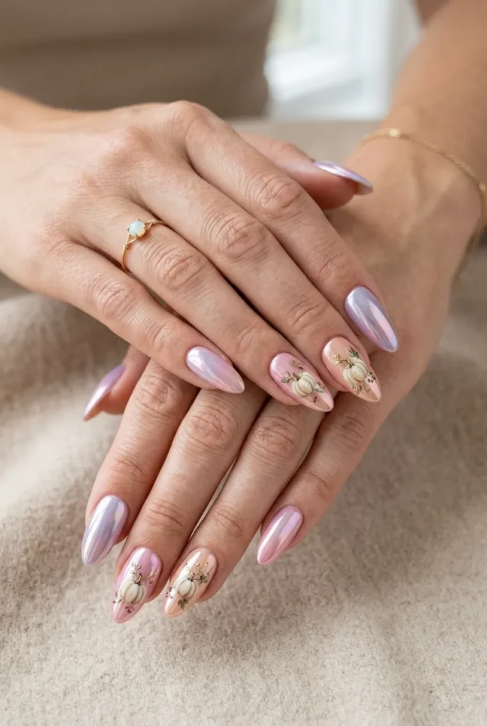 Pastel Pumpkin Chrome Nails