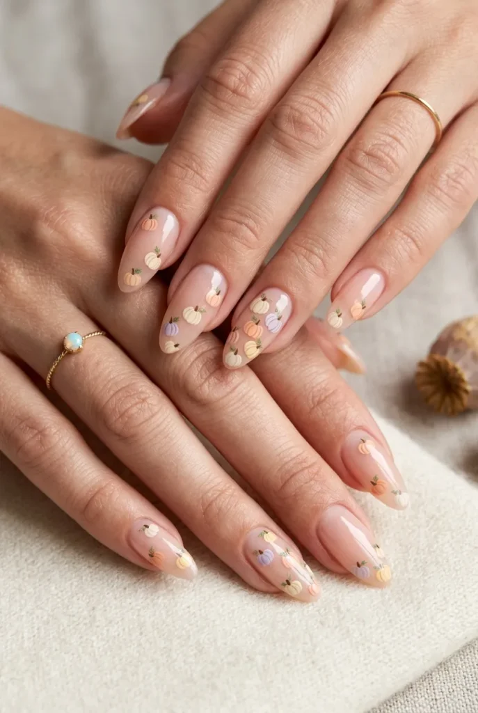 Tiny Pumpkin Confetti Nails