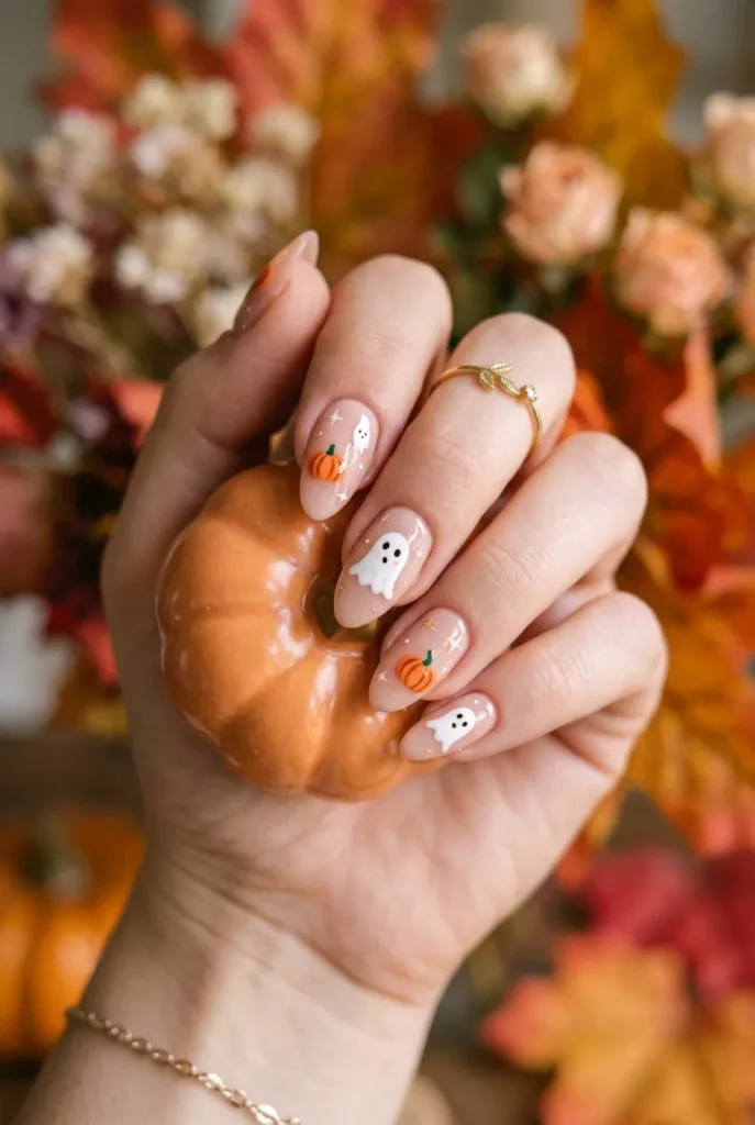 Ghost and Pumpkin Nails