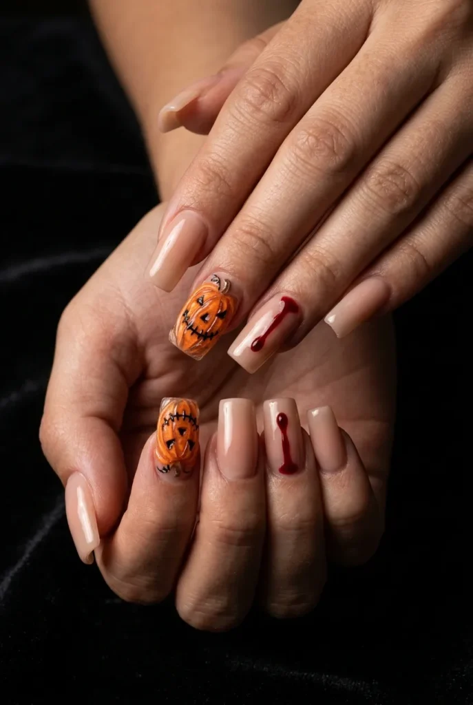  3D Sculpted Pumpkin Spiral & Nude Blood Drip