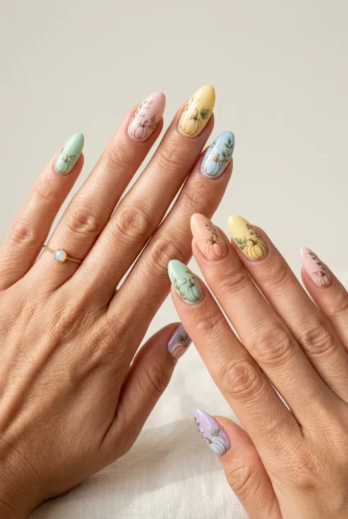 Rainbow Pastel Pumpkin Nails