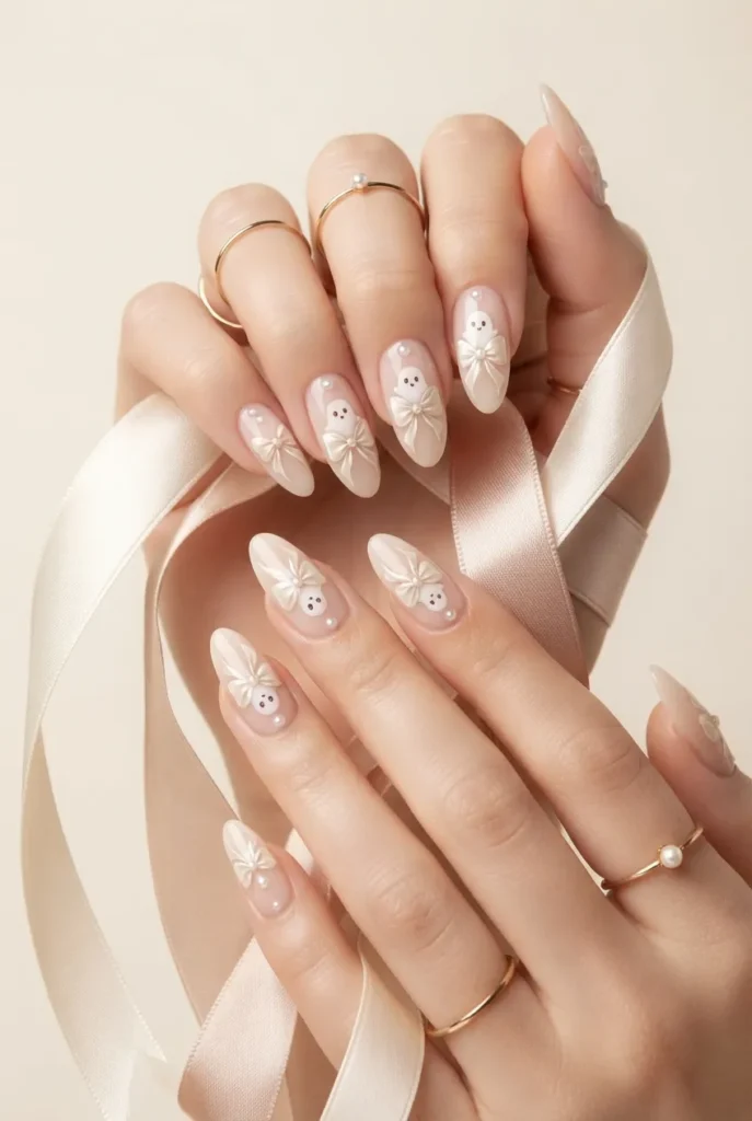 Ghost & Satin Ribbon Nails