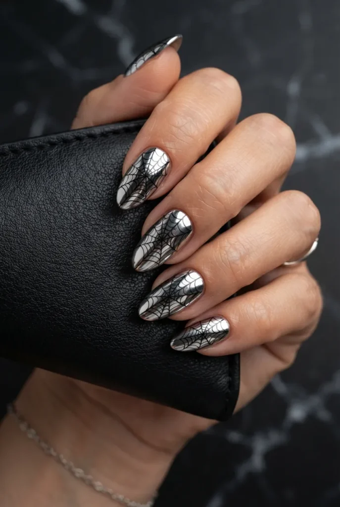 Chrome Spider Web Nails