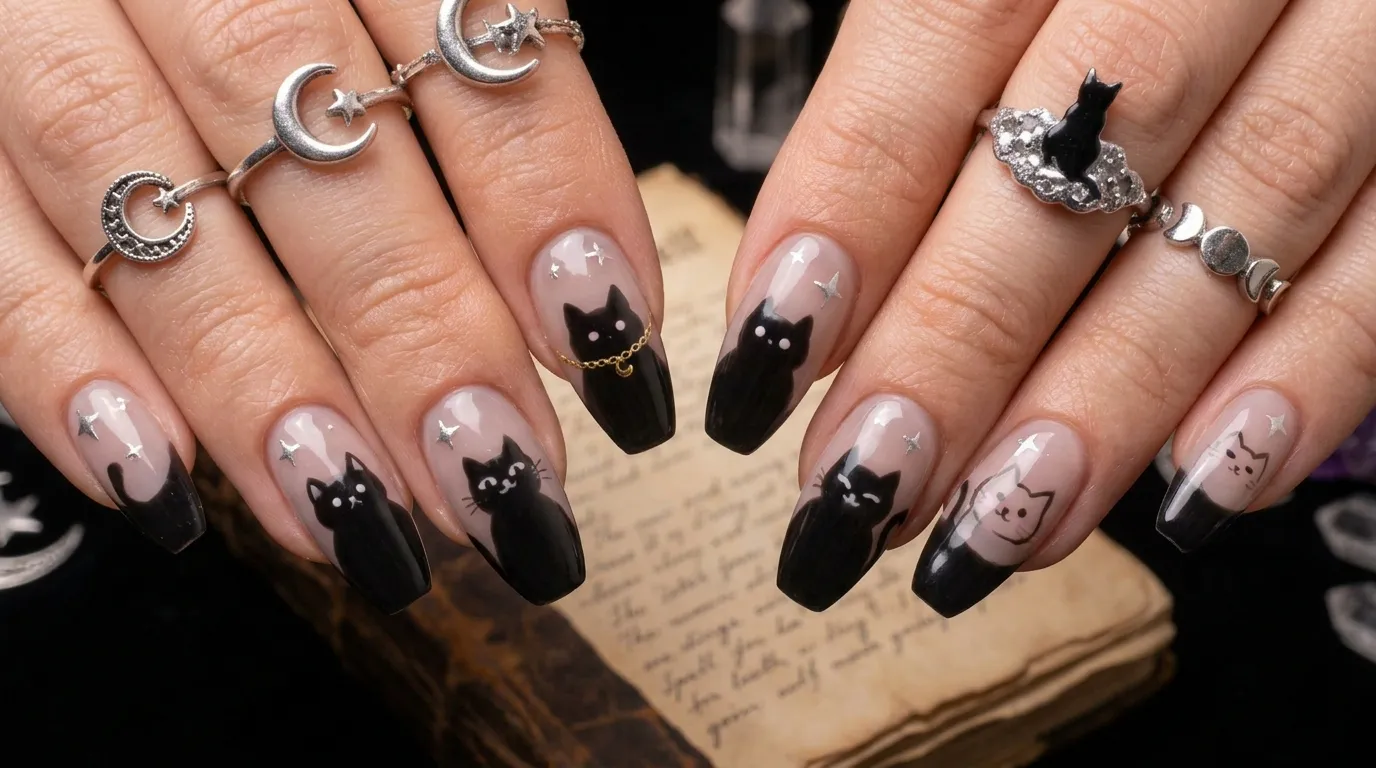 black cat nail art ideas