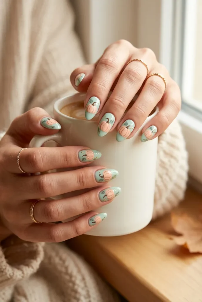 Mint Green Pumpkin Nails