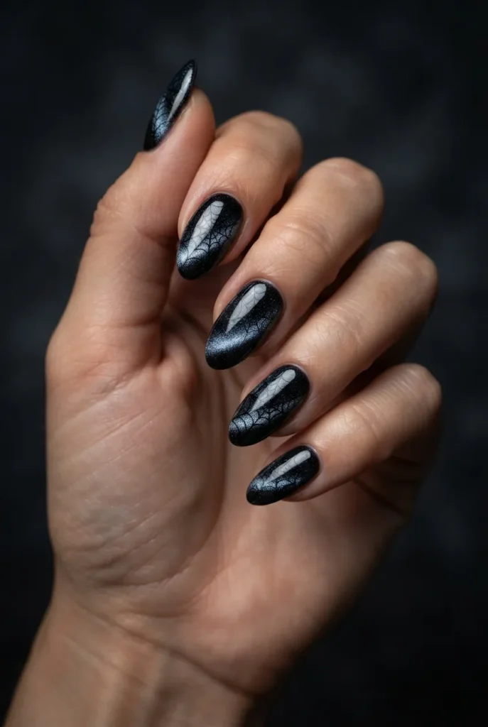 Black Spider Web Cat Eye Nails
