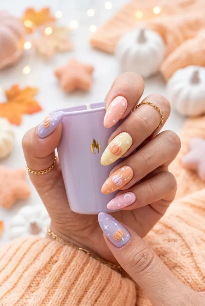 Pastel Pumpkin Halloween Nails