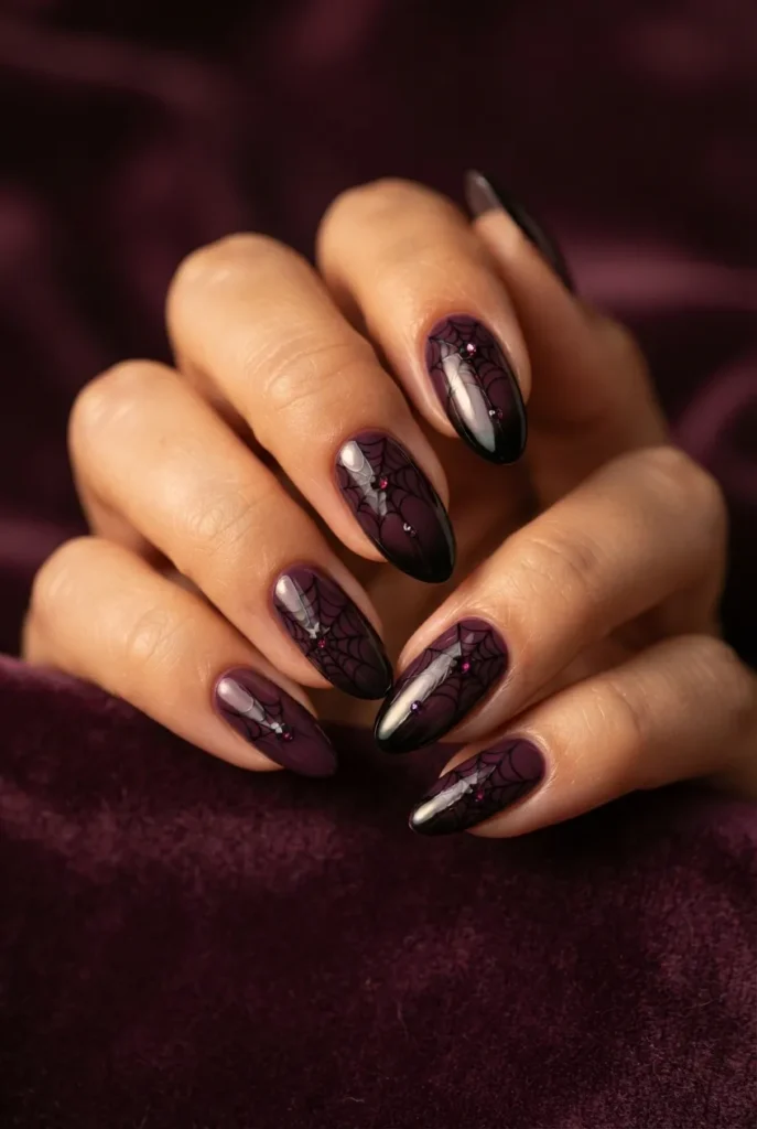 Black and Purple Spider Web Nails