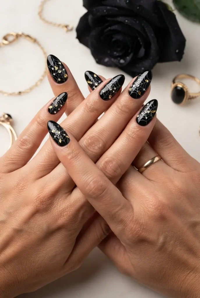  Luxury Black Spider Web Nails