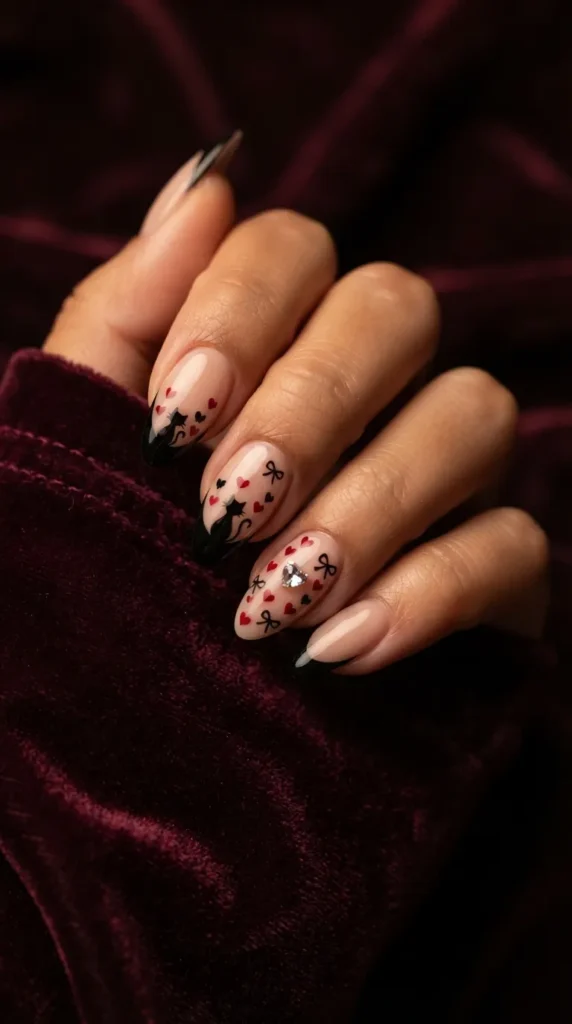 Black Cat and Heart Nails