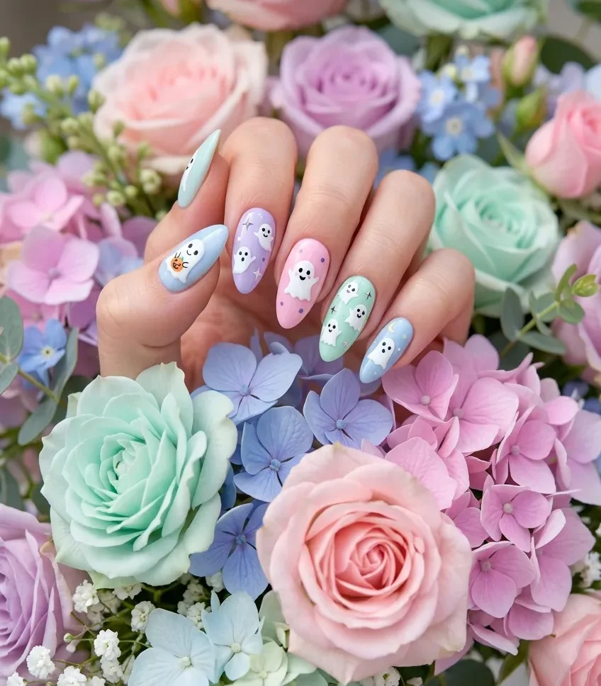 Pastel Halloween Ghost Nails