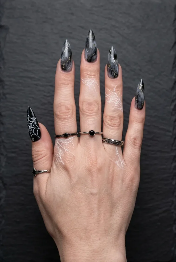 Smoky Marble Web Accent Nails