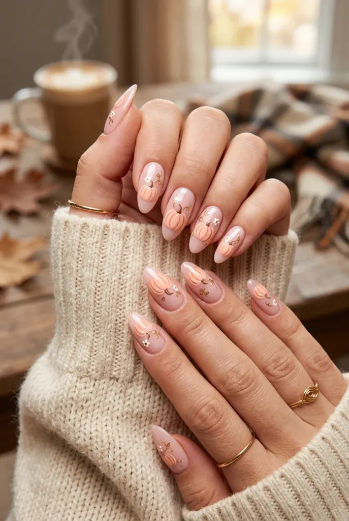 Blush Pink Pastel Pumpkin Nails