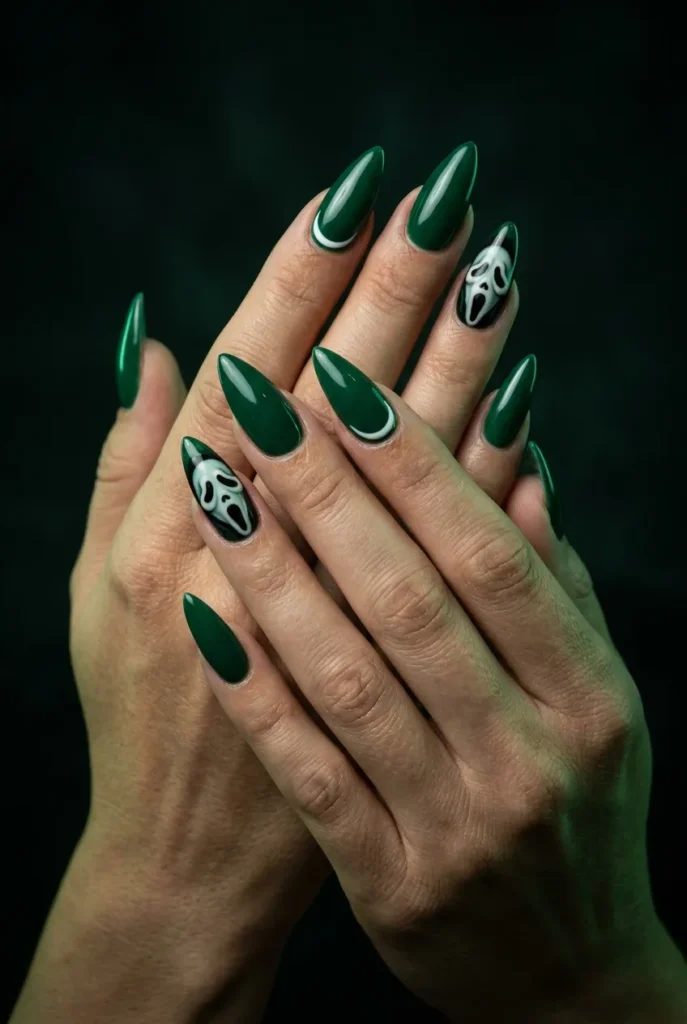  Deep Green Witchy Ghost & Crescent Moon