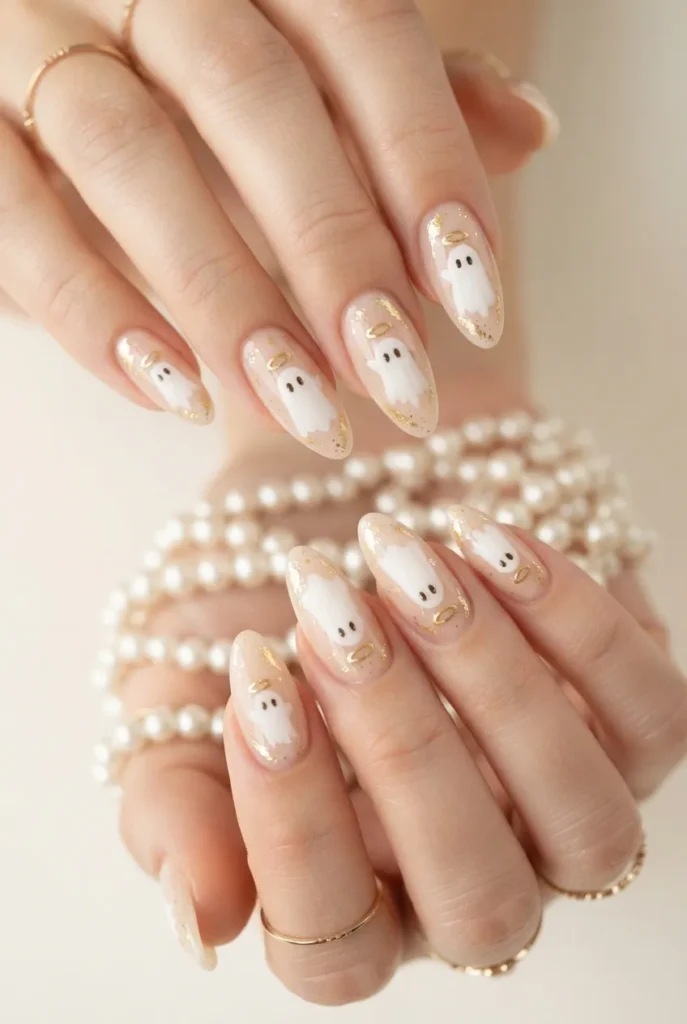 Gold Halo Ghost Nails