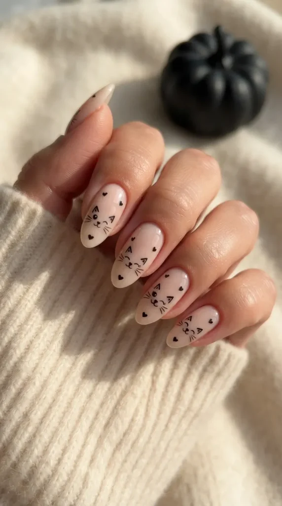 Tiny Black Cat Face Nails