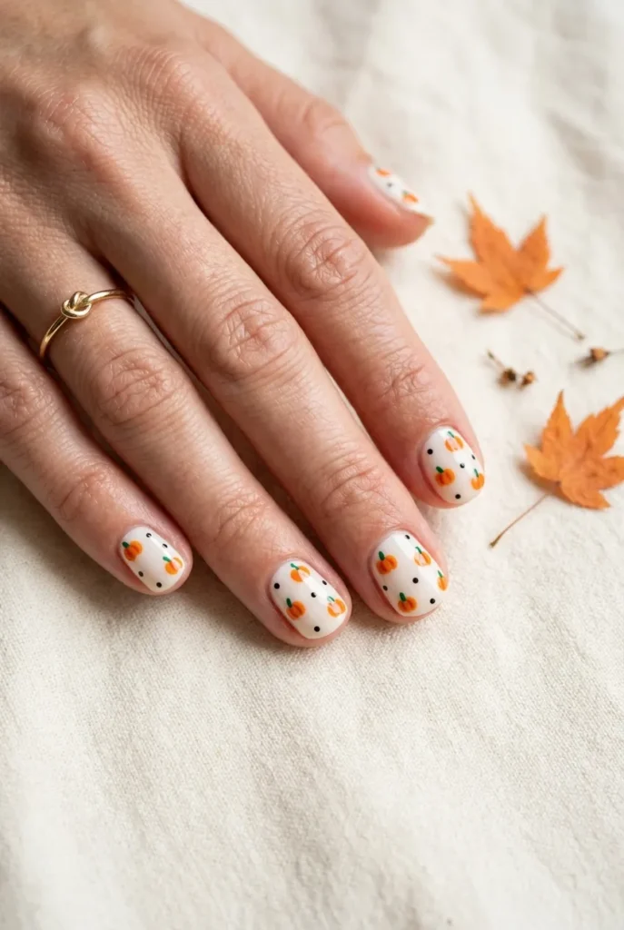 Pumpkin Polka Dot Nails