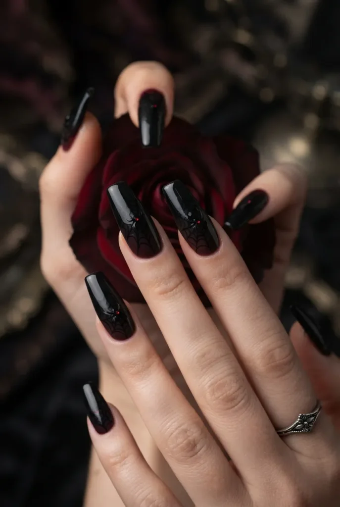  Gothic Black Spider Web Nails