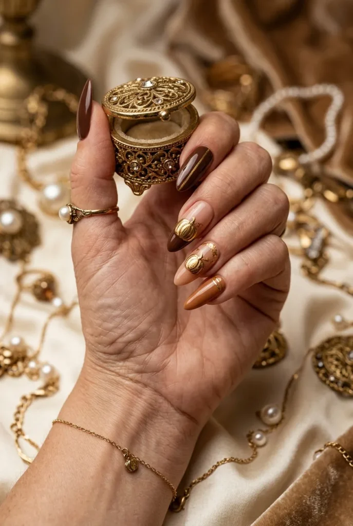 Elegant Gold Pumpkin Nails
