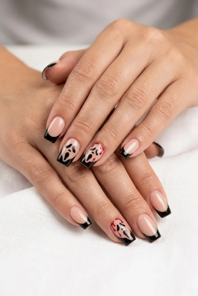 French Tip Ghost with Blood Drips