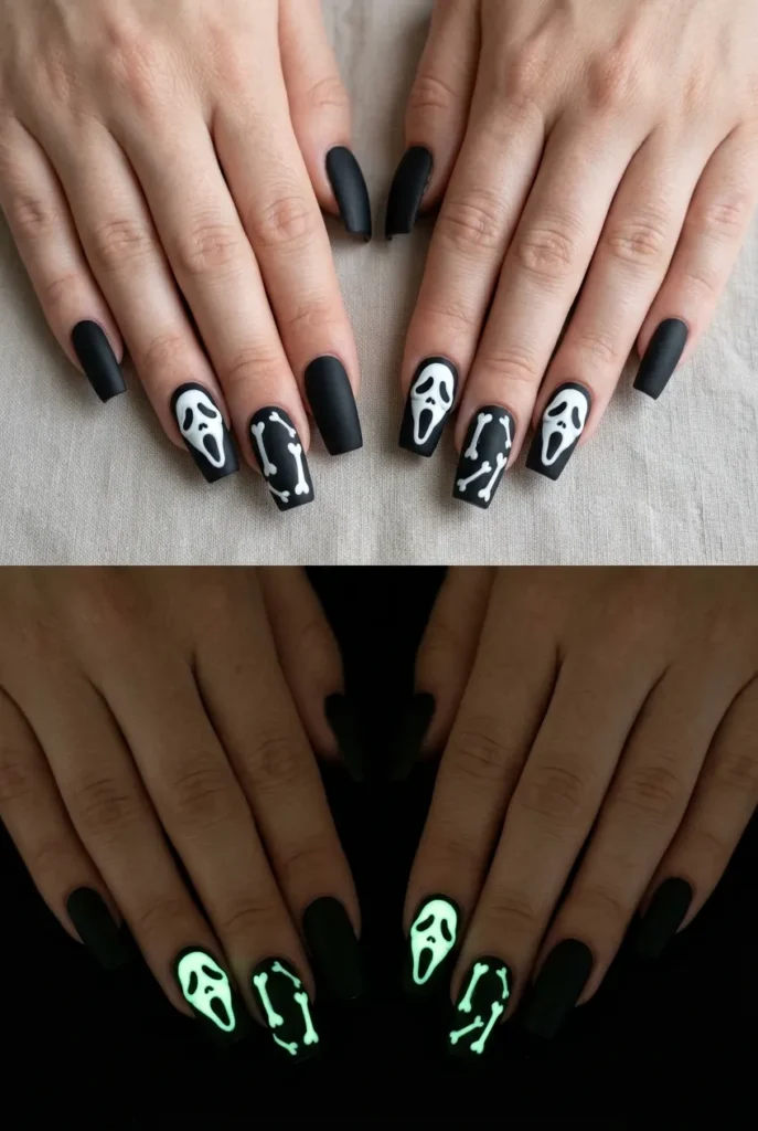 Glow-in-the-Dark Ghost Nails