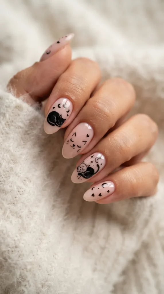  Sleeping Black Cat Nails