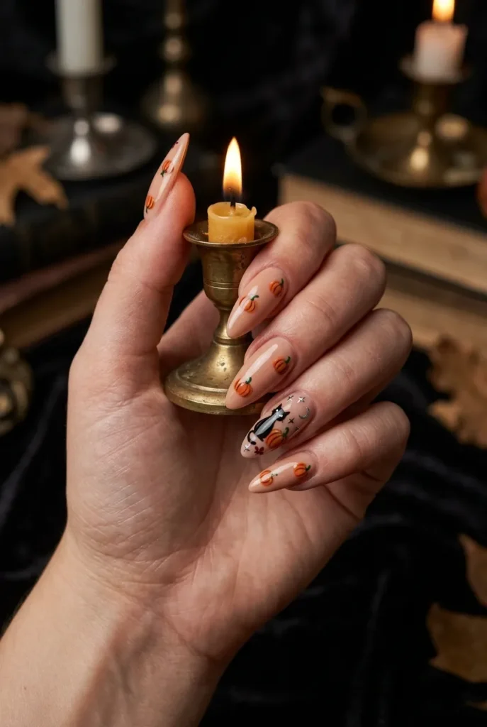 Black Cat & Pumpkin Nails