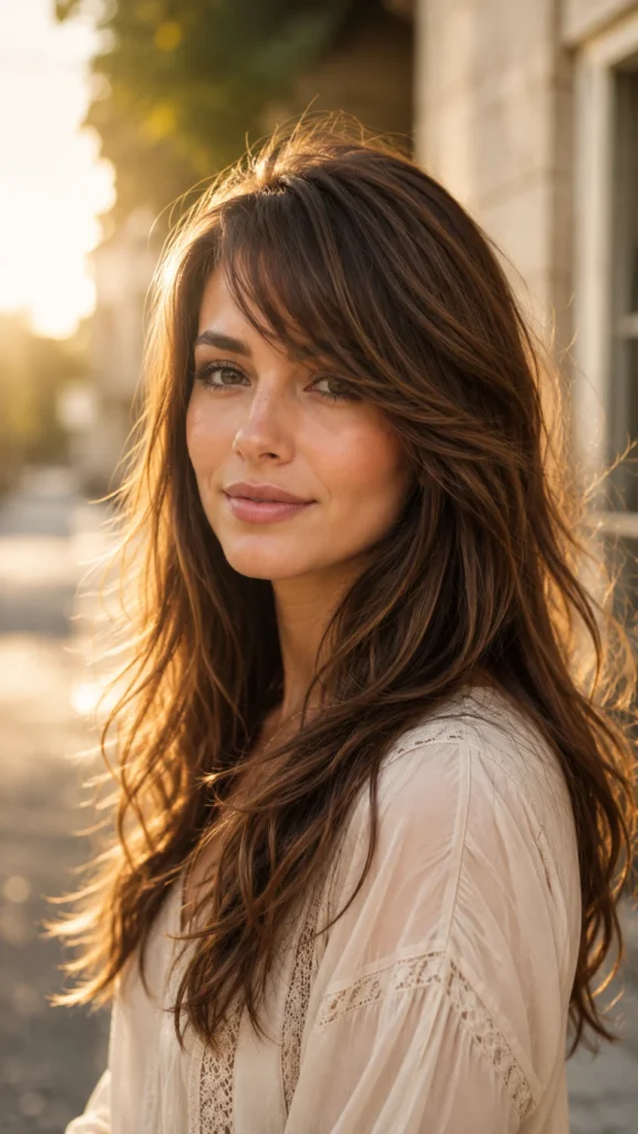 4. Long Layers With Side-Swept Bangs