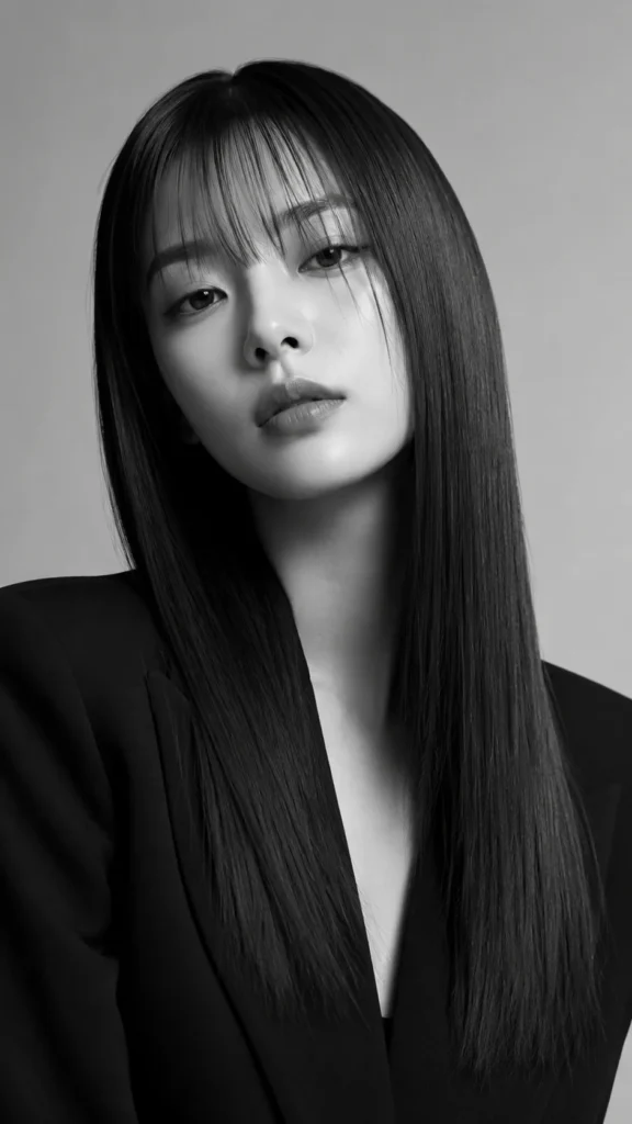 Sleek Straight Hair With Thin Bangs