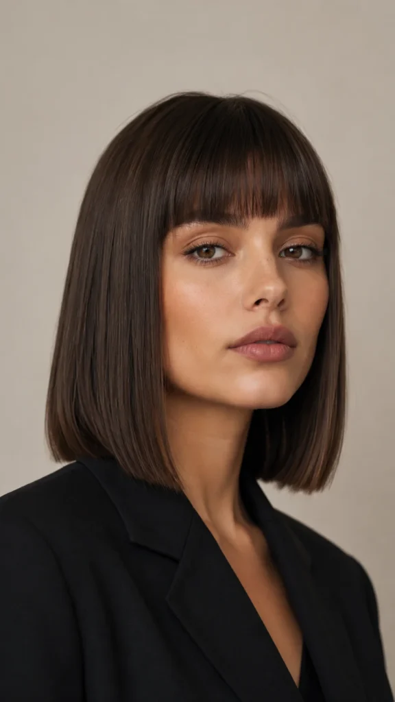 Straight Lob With Blunt Bangs